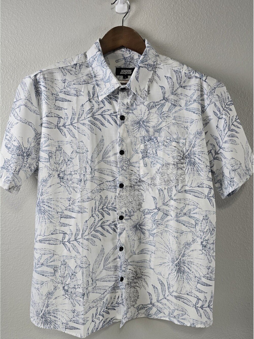 Jogal Men's Short Sleeve Hawaiian Pineapple Palm Print Shirt Size Large New